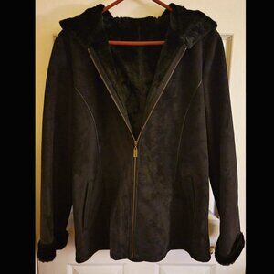 Marvin Richards Coat Faux Fur Lined Faux Suede with Hood (L)